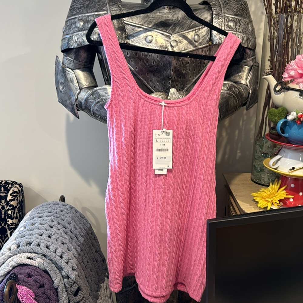 Zara sweater dress size L pink with flower - Picture 2 of 4